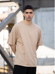Erkek Düz T-shirt Kısa Kol Bisiklet Yaka Regular Fit Rahat Kalıp Günlük Tişört - Bej