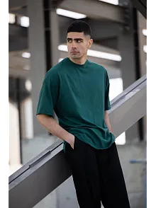 Erkek Düz T-shirt Kısa Kol Bisiklet Yaka Regular Fit Rahat Kalıp Günlük Tişört - Haki