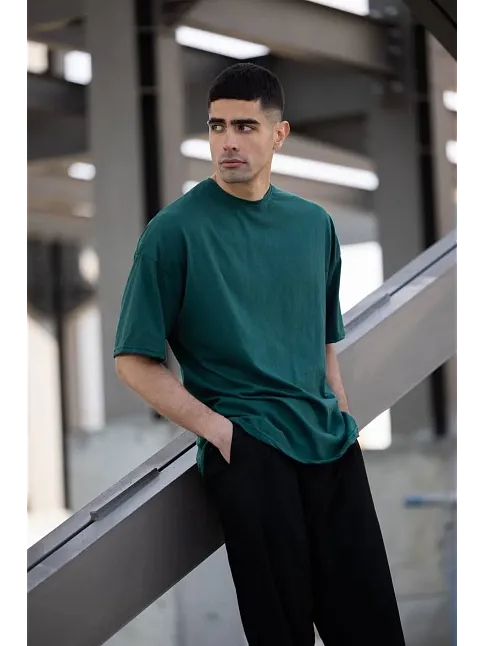Erkek Düz T-shirt Kısa Kol Bisiklet Yaka Regular Fit Rahat Kalıp Günlük Tişört - Haki