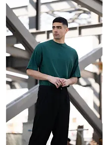 Erkek Düz T-shirt Kısa Kol Bisiklet Yaka Regular Fit Rahat Kalıp Günlük Tişört - Haki