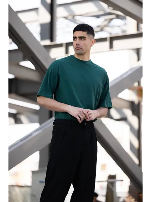 Erkek Düz T-shirt Kısa Kol Bisiklet Yaka Regular Fit Rahat Kalıp Günlük Tişört - Haki