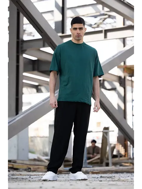 Erkek Düz T-shirt Kısa Kol Bisiklet Yaka Regular Fit Rahat Kalıp Günlük Tişört - Haki