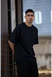 Erkek Düz T-shirt Kısa Kol Bisiklet Yaka Regular Fit Rahat Kalıp Günlük Tişört - Siyah