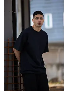 Erkek Düz T-shirt Kısa Kol Bisiklet Yaka Regular Fit Rahat Kalıp Günlük Tişört - Siyah
