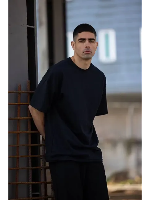 Erkek Düz T-shirt Kısa Kol Bisiklet Yaka Regular Fit Rahat Kalıp Günlük Tişört - Siyah