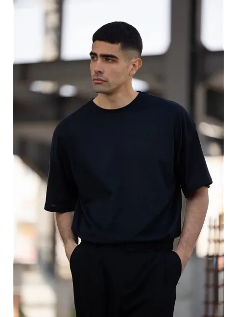 Erkek Düz T-shirt Kısa Kol Bisiklet Yaka Regular Fit Rahat Kalıp Günlük Tişört - Siyah