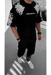 Erkek Kısa Kol Yazlık Tişört Bisiklet Yaka Baskılı Oversize T-shirt - Siyah