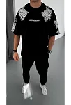 Erkek Kısa Kol Yazlık Tişört Bisiklet Yaka Baskılı Oversize T-shirt - Siyah