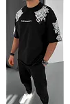 Erkek Kısa Kol Yazlık Tişört Bisiklet Yaka Baskılı Oversize T-shirt - Siyah