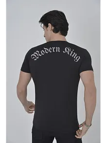 Erkek Göğüs File Aksesuarlı T-shirt - Siyah