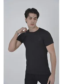 Erkek Göğüs File Aksesuarlı T-shirt - Siyah