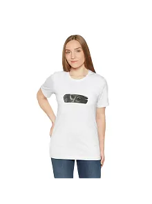 Kadın Bisiklet Yaka Baskılı  Kısa Kol T-shirt - Beyaz
