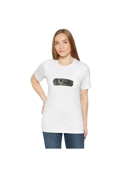 Kadın Bisiklet Yaka Baskılı  Kısa Kol T-shirt - Beyaz