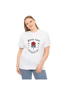 Kadın Bisiklet Yaka Baskılı  Kısa Kol T-shirt - Beyaz