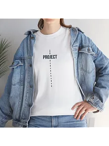 Kadın Bisiklet Yaka Baskılı  Kısa Kol T-shirt - Beyaz