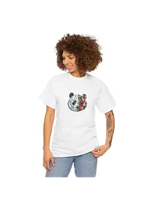 Kadın Bisiklet Yaka Baskılı  Kısa Kol T-shirt - Beyaz