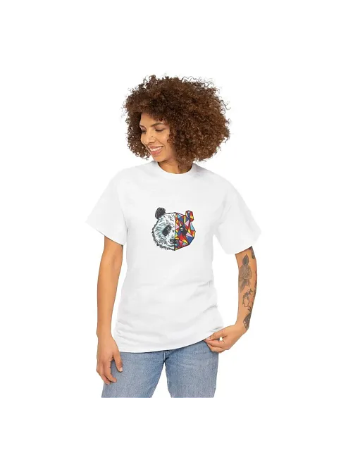 Kadın Bisiklet Yaka Baskılı  Kısa Kol T-shirt - Beyaz