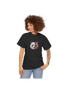 Kadın Bisiklet Yaka Baskılı Kısa Kol  T-shirt - Siyah