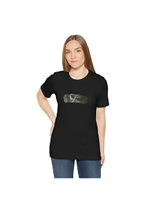 Kadın Bisiklet Yaka Baskılı Kısa Kol T-shirt - Siyah