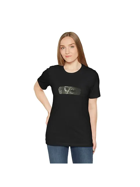 Kadın Bisiklet Yaka Baskılı Kısa Kol T-shirt - Siyah