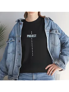 Kadın Bisiklet Yaka Baskılı Kısa Kol  T-shirt - Siyah