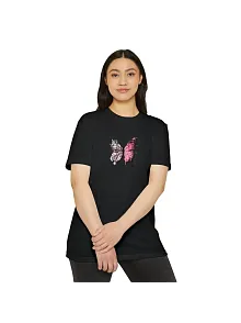 Kadın Bisiklet Yaka Baskılı T-shirt - Siyah