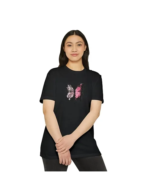 Kadın Bisiklet Yaka Baskılı T-shirt - Siyah