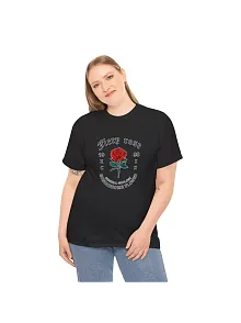 Kadın Bisiklet Yaka Baskılı  Kısa Kol T-shirt - Siyah