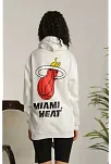 Kadın Oversize Kapüşonlu Cepli Baskılı 3 İplik Pamuklu Hoodie Sweatshirt - Beyaz