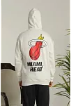 Erkek 3 İplik Pamuklu Kapüşonlu Baskılı Cepli Oversize Sweatshirt Hoodie - Beyaz