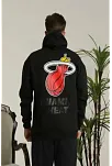 Erkek 3 İplik Pamuklu Kapüşonlu Baskılı Cepli Oversize Sweatshirt Hoodie - Siyah