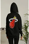 Kadın Oversize Kapüşonlu Cepli Baskılı 3 İplik Pamuklu Hoodie Sweatshirt - Siyah