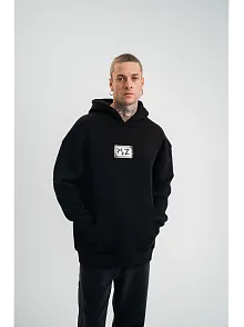 Erkek 3 İplik Pamuklu Kapüşonlu Patchli Nakışlı Hoodie Sweatshirt - Siyah