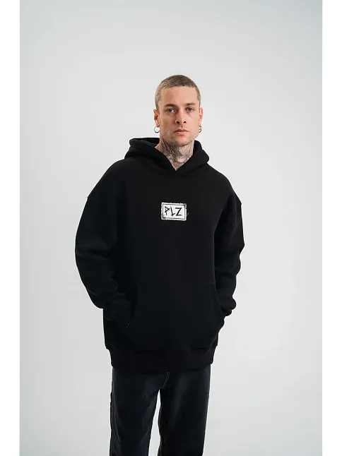Erkek 3 İplik Pamuklu Kapüşonlu Patchli Nakışlı Hoodie Sweatshirt - Siyah