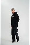 Erkek 3 İplik Pamuklu Kapüşonlu Patchli Nakışlı Hoodie Sweatshirt - Siyah
