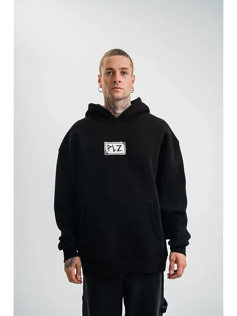 Erkek 3 İplik Pamuklu Kapüşonlu Patchli Nakışlı Hoodie Sweatshirt - Siyah