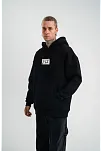Erkek 3 İplik Pamuklu Kapüşonlu Patchli Nakışlı Hoodie Sweatshirt - Siyah
