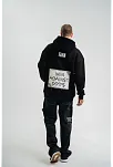 Erkek 3 İplik Pamuklu Kapüşonlu Patchli Nakışlı Hoodie Sweatshirt - Siyah