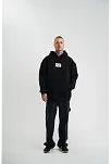 Erkek 3 İplik Pamuklu Kapüşonlu Patchli Nakışlı Hoodie Sweatshirt - Siyah