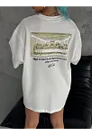 Kadın Baskılı T-shirt Kısa Kol Bisiklet Yaka Oversize Rahat Kalıp Günlük Tişört - Beyaz