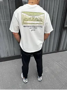 Erkek Baskılı T-shirt Kısa Kol Bisiklet Yaka Regular Fit Rahat Kalıp Günlük Tişört - Beyaz