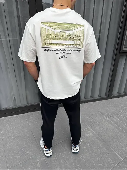 Erkek Baskılı T-shirt Kısa Kol Bisiklet Yaka Regular Fit Rahat Kalıp Günlük Tişört - Beyaz