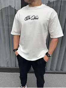 Erkek Baskılı T-shirt Kısa Kol Bisiklet Yaka Regular Fit Rahat Kalıp Günlük Tişört - Beyaz