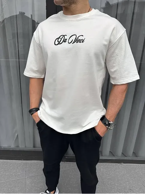 Erkek Baskılı T-shirt Kısa Kol Bisiklet Yaka Regular Fit Rahat Kalıp Günlük Tişört - Beyaz
