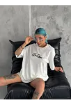 Kadın Baskılı T-shirt Kısa Kol Bisiklet Yaka Oversize Rahat Kalıp Günlük Tişört - Beyaz