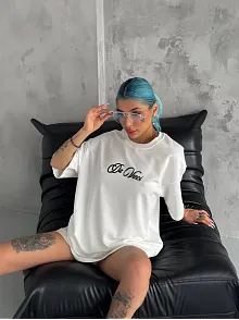 Kadın Baskılı T-shirt Kısa Kol Bisiklet Yaka Oversize Rahat Kalıp Günlük Tişört - Beyaz
