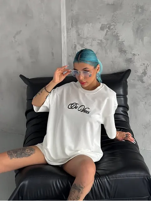 Kadın Baskılı T-shirt Kısa Kol Bisiklet Yaka Oversize Rahat Kalıp Günlük Tişört - Beyaz