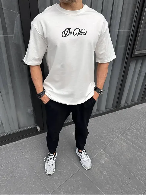 Erkek Baskılı T-shirt Kısa Kol Bisiklet Yaka Regular Fit Rahat Kalıp Günlük Tişört - Beyaz