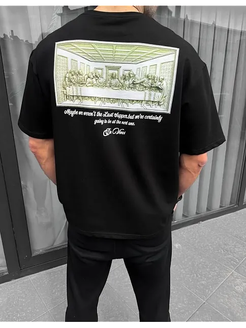 Erkek Baskılı T-shirt Kısa Kol Bisiklet Yaka Regular Fit Rahat Kalıp Günlük Tişört - Siyah
