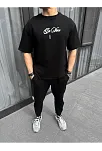 Erkek Baskılı T-shirt Kısa Kol Bisiklet Yaka Regular Fit Rahat Kalıp Günlük Tişört - Siyah